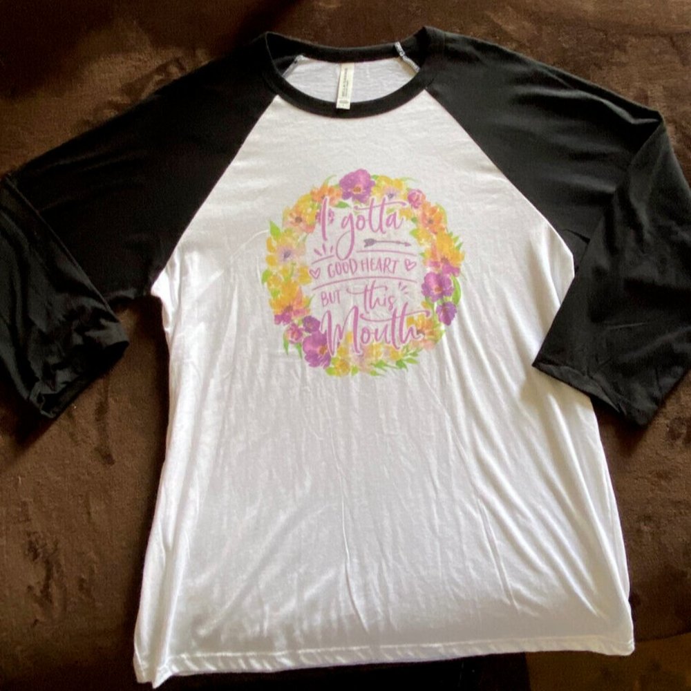 Jersey "I Gotta Good Heart But This Mouth" White Black Long Sleeve Large T-Shirt